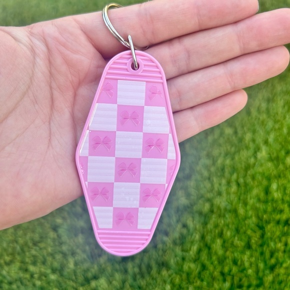 Handmade Pink Motel Keychain – Choose Your Style (Gingham, Smiley, Bows & More) - Picture 11 of 15